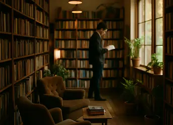 Reader with handpicked books, enjoying a cozy moment.